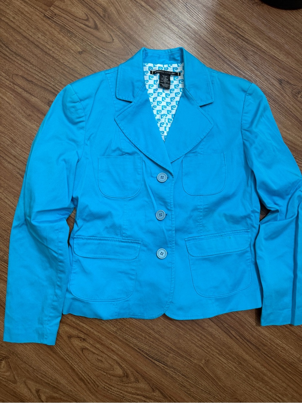 Pierre Cardin Bright Turquoise Blue Cotton Blazer